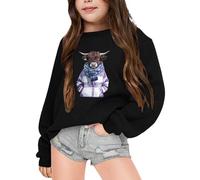 Genérico traje de Navidad Sudaderas con capucha para niña de manga larga tema Navidad alta tierra vaca impreso forro polar unisex cómodo cálido invierno suéter casual