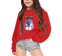 Genérico traje de Navidad Sudaderas con capucha para niña de manga larga tema Navidad alta tierra vaca impreso forro polar unisex cómodo cálido invierno suéter casual