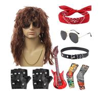 Genérico Traje De Rockero,Conjunto Heavy Metal Para Cosplay | Conjunto Hippie para Halloween Fiestas Musicales al Aire Libre Actuaciones en Escenario para Mujeres y Hombres Festival