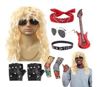 Genérico Traje De Rockero | Conjunto Heavy Metal Para Cosplay - Estilo Punk Con Gafas De Sol Y Peluca Para Fiestas Festivales Musicales Eventos De Halloween
