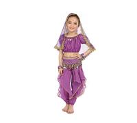 Genérico Traje Espectáculo Danza Vientre Niño Indio Joven Bailarín Fiesta Rotación Pantalones Manga Corta Ropa Corsage (Dark Purple, 6-7 Years)