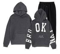 Genérico Traje pantalón elegante mujer con capucha y manga larga perfecto para uso diario y actividades de ocio con diseño bolsillo e impresión para otoño invierno, gris, L