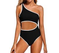 Genérico Trajes de Baño Mujer Alta Bañadores Tallas Grandes Traje de Baño Un Solo Hombro para Mujer,Traje con Recortes Bañador con Pierna Bikinis Deportivos (Dark Gray,M)