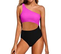 Genérico Trajes de Baño Mujer Alta Bañadores Tallas Grandes Traje de Baño Un Solo Hombro para Mujer,Traje con Recortes Bañador con Pierna Bikinis Deportivos (Light Violet,L)