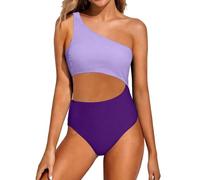 Genérico Trajes de Baño Mujer Alta Bañadores Tallas Grandes Traje de Baño Un Solo Hombro para Mujer,Traje con Recortes Bañador con Pierna Bikinis Deportivos (Purple,XL)
