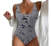 Genérico Trajes de Baño Mujer Bañador Pecho Grande Conjunto de Bikini con Cintura Recortada Y Estampado para Mujer,Primavera/Verano,con Parte Superior En El Bañador Pierna (Grey,XL)