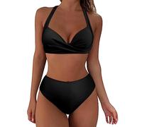 Genérico Trajes De BañO Mujer BañAdor Push-Up con Relleno Bikini de Cintura Alta con Cuello para Mujer, Traje ño Sexy Corte, Traje ñ Piezas Bikini Brasileñ (Black, XXL)