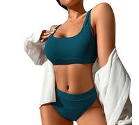 Genérico Trajes De BañO Mujer Bikini Alto Vientre Plano Mujeres Sex Bikini Set Backless Piezas de Playa Hot Sexy Stripe Prints Trajes baño Tankinis Set Brasileñ Mujer ñAdor (Navy, S)