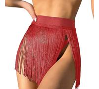 Genérico Trajes De BañO Mujer Bikini Alto Vientre Plano New Swimsuit Solid Color Fringe Beach Skirt Bikini Swimsuit Skirt For Women BrasileñO Mujer Trajes De Bañ (Red, S)