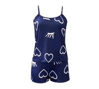 Genérico Trajes De BañO Mujer Bikini Cintura Alta Women's New Digital Printed Casual and Comfortable Home Suspender Shorts and Home Clothes Set Bikini BrasileñO Mujer Traje De Bañ (Navy, XXL)