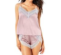 Genérico Trajes De BañO Mujer Bikini para Mucho Pecho Ladies' Sleepwear Imitating Sexy and Tempting Two Piece Set with Suspender Shorts Fashionable and Casual Home Bikini BrasileñO (Pink, S)