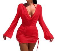 Genérico Trajes De BañO Mujer Bikinis Mujer 2026 Braga Alta Womens Bathing Suits Solid Color Strap Sexy Bikini Set with Cover Up Dress Bikini BrasileñO Rosa (Red, L)