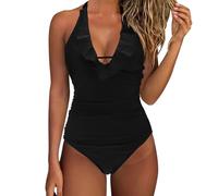 Genérico Trajes de Baño Mujer Vientre Plano Bañador Conjunto de Bikini para Mujer Traje Baño Una Pieza Traje Playa Bañador Sexy Bañadores Tallas (Black,L)