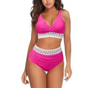 Genérico Trajes De BañO Mujer Vikinis para Mujeres Bikini Set For Women Plus Size Bathing Suit Tank Swimsuit Mid Waist Deep V Neck Wide Straps Mesh Back Hook Bikini BrasileñO (Hot Pink, S)