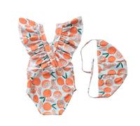 Genérico Trajes de baño para niñas con Volantes a Lindo diseño para pequeñas Princesas Conjunto Veraniego Ligero y cómodo Ideal para Playa o Piscina (Orange, L)