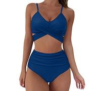 Generico Trajes de mujer playa dos piezas bikini conjunto brasileño traje de baño 2 piezas ajustable halterneck triángulo top cintura baja bikini bottom pantalones cortos baño mujer estampado tropical