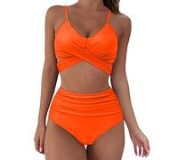 Generico Trajes de mujer playa dos piezas bikini conjunto brasileño traje de baño 2 piezas ajustable halterneck triángulo top cintura baja bikini bottom pantalones cortos baño mujer estampado tropical