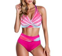 Generico Trajes de mujer playa dos piezas bikini conjunto brasileño traje de baño 2 piezas ajustable halterneck triángulo top cintura baja bikini bottom pantalones cortos baño mujer estampado tropical