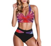 Generico Trajes de mujer playa dos piezas bikini conjunto brasileño traje de baño 2 piezas ajustable halterneck triángulo top cintura baja bikini bottom pantalones cortos baño mujer estampado tropical