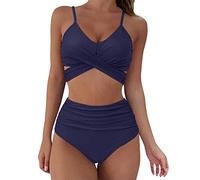 Generico Trajes de mujer playa dos piezas bikini conjunto brasileño traje de baño 2 piezas ajustable halterneck triángulo top cintura baja bikini bottom pantalones cortos baño mujer estampado tropical