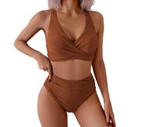 Generico Trajes de mujer playa dos piezas bikini conjunto brasileño traje de baño 2 piezas ajustable halterneck triángulo top cintura baja bikini bottom pantalones cortos baño mujer estampado tropical