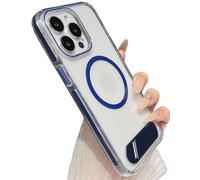 Genérico Transparent Phone Case with Adjustable Kickstand for iPhone, Military-Grade Shockproof Bumper, Slim Transparent Acrylic Back Cover, Crystal Clear Design (For iPhone14,Blue)