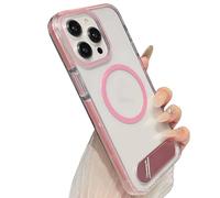 Genérico Transparent Phone Case with Adjustable Kickstand for iPhone, Military-Grade Shockproof Bumper, Slim Transparent Acrylic Back Cover, Crystal Clear Design (For iPhone14,Pink)