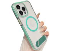 Genérico Transparent Phone Case with Adjustable Kickstand for iPhone, Military-Grade Shockproof Bumper, Slim Transparent Acrylic Back Cover, Crystal Clear Design (For iPhone15Pro,Green)
