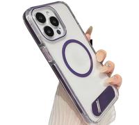 Genérico Transparent Phone Case with Adjustable Kickstand for iPhone, Military-Grade Shockproof Bumper, Slim Transparent Acrylic Back Cover, Crystal Clear Design (For iPhone13Pro,Purple)