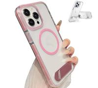 Genérico Transparent Phone Case with Kickstand for iPhone, 3 Stand Modes Military-Grade Drop Protection, Slim and Clear Back Cover for iPhone 16/15/14/13 (for iPhone 16Pro MAX,Pink)
