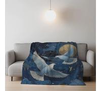 Genérico Transpirable Azul Blanco Manta de Microfibra Ilustración Fantasia Elegante Paloma Blanca Acogedora Blanket para Mujer y Hombre 130 x 150cm
