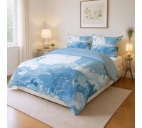 Genérico Transpirable Estampado Azul Blanco Parure de Lit Ilustración Faro Olas Fácil Cuidado Microfibra para Niños y Adultos Duvet Cover 260 x 240 cm