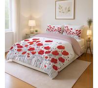 Genérico Transpirable Estampado Blanco Rojo Parure de Lit Moderno Conciso Flores Fácil Cuidado Microfibra para Niños y Adultos Duvet Cover 200 x 200 cm