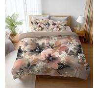 Genérico Transpirable Estampado Rosa Negro Acuarela Juego de Funda Nórdica Abstracto Suave Floral Lavable a Máquina Microfibra para Adolescente Duvet Cover 135 x 200 cm
