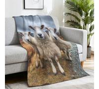 Genérico Transpirable Realismo Manta de Microfibra Campestre Lindo Oveja Reversible Blanket para Cama y Sofá 150 x 150cm,Gris Amarillo