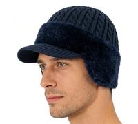 Genérico Trapper Blocking Knitted Hats, Trapper Knitted Beanie, Soft Breathable Fabric with Brim & Ear Flaps (Blue)