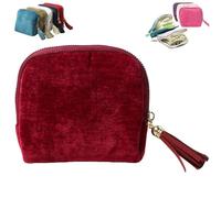 Genérico Travel Jewelry Case - Mini Portable Organizer with Five Compartments, Anti-Scratch for Earrings, Necklaces, Rings, Bracelets (Zipper & Tassel) (Maroon)