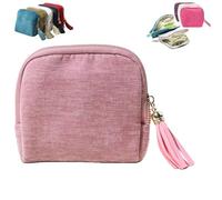 Genérico Travel Jewelry Case - Mini Portable Organizer with Five Compartments, Anti-Scratch for Earrings, Necklaces, Rings, Bracelets (Zipper & Tassel) (Light Pink)