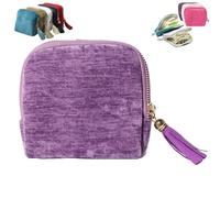 Genérico Travel Jewelry Case - Mini Portable Organizer with Five Compartments, Anti-Scratch for Earrings, Necklaces, Rings, Bracelets (Zipper & Tassel) (Light Purple)