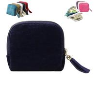 Genérico Travel Jewelry Case - Mini Portable Organizer with Five Compartments, Anti-Scratch for Earrings, Necklaces, Rings, Bracelets (Zipper & Tassel) (Blue)