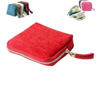 Genérico Travel Jewelry Case - Mini Portable Organizer with Five Compartments, Anti-Scratch for Earrings, Necklaces, Rings, Bracelets (Zipper & Tassel) (Red)