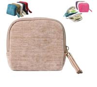 Genérico Travel Jewelry Case - Mini Portable Organizer with Five Compartments, Anti-Scratch for Earrings, Necklaces, Rings, Bracelets (Zipper & Tassel) (Apricot)