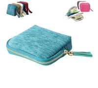 Genérico Travel Jewelry Case - Mini Portable Organizer with Five Compartments, Anti-Scratch for Earrings, Necklaces, Rings, Bracelets (Zipper & Tassel) (Peacock Blue)