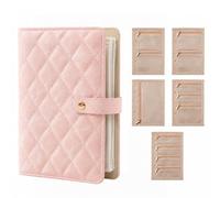 Genérico Travel Jewelry Notebook Organizer, PU Leather Jewelry Travel Case with 5 Detachable Zipper Velvet Pouches, Portable Ring Binder Jewelry Storage for Rings, Earrings, Necklaces (Pink)