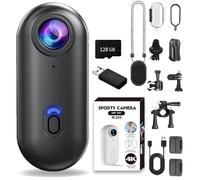 Genérico Treklon POV Camera, Treklon Body Camera, 4K Thumb Action Cameras, Waterproof Wearable Action CAM with Magnetic Clip for Cycling, Diving, Ski (1080p*Black,Premium+128G)