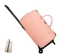 Genérico Trendfetchus Foldable Travel Bag 2.0 with Wheels, Expandable 60L PU Leather Carry-On, Water-Resistant & Trolley-Sleeve Compatible for Wrinkle-Free Trips (Pink,Wheel Type)