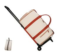 Genérico Trendfetchus Foldable Travel Bag 2.0 with Wheels, Expandable 60L PU Leather Carry-On, Water-Resistant & Trolley-Sleeve Compatible for Wrinkle-Free Trips (White,Wheel Type)