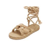 Genérico trenzado sandalias mujeres zapatos de playa planos bohemia clip toe herringbone flip flops sandalias romanas con cordones antideslizantes transpirables sandalias alpargatas planas mujer playa