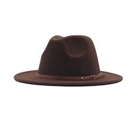 Genérico Tres Agujeros Panamá Wide Hat Floppy Belt Sombrero Clásico Hebilla de Lana Gorras de Béisbol para Mujer Gorro Oreja Que Se Mueve Adulto, café, Talla única