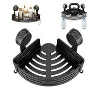 Genérico Triangle Suction Cup Shower Caddy, No-Drill Corner Shower Shelf with Drain Holes, 40 lbs Max Load Removable Wall Storage Organizer for Bathroom, Kitchen & RV (Black)